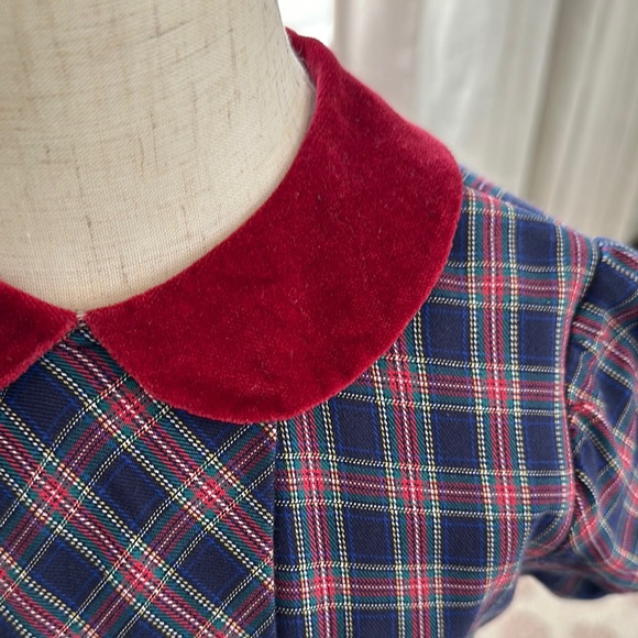 Plaid Holiday Dress with Burgundy Collar - Picture 5 of 5